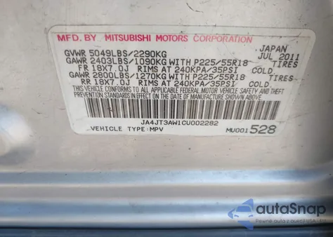 2012 Mitsubishi Outlander Se из США, поврежденный, VIN JA4JT3AW1CU002282